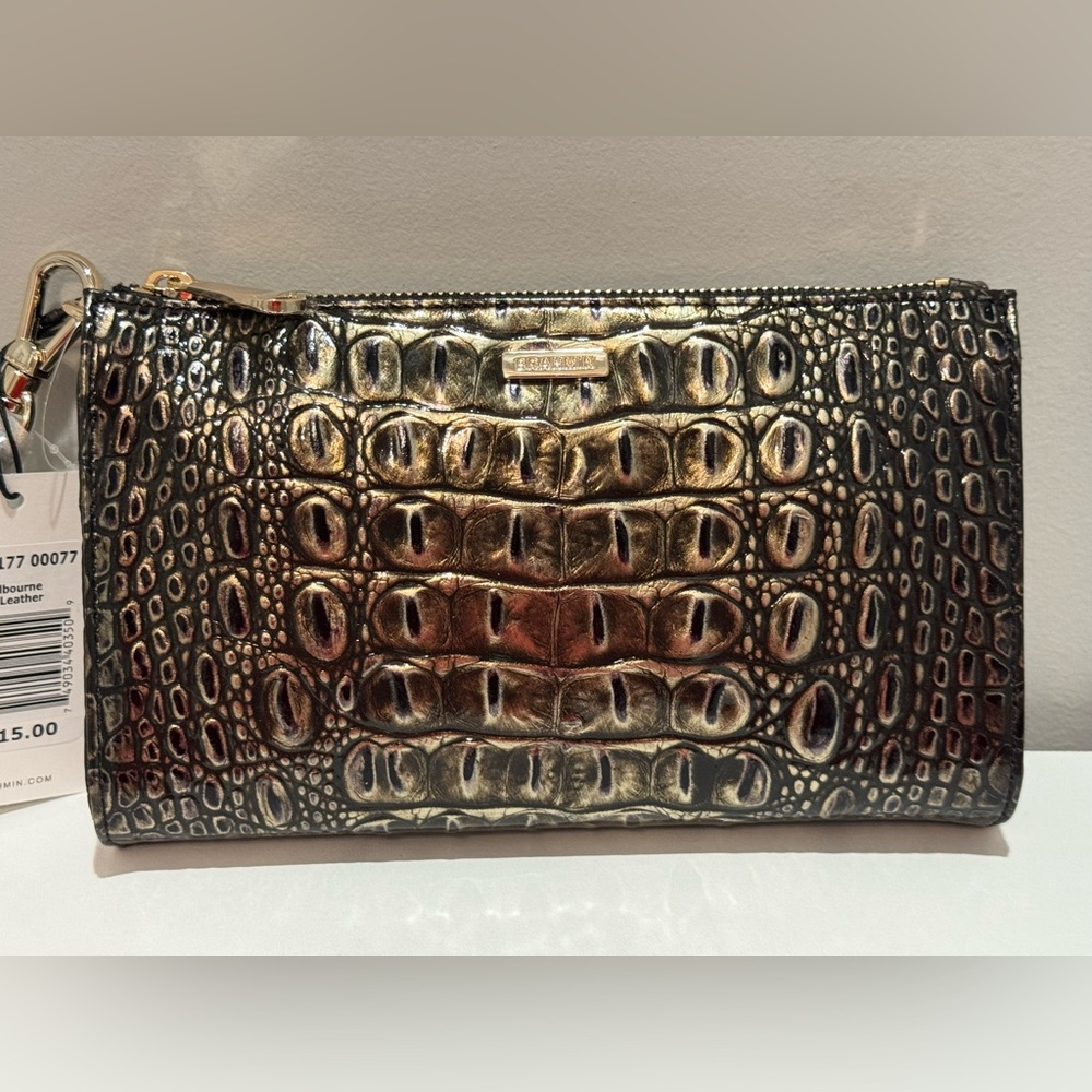 NWT Brahmin Onyx Daisy Melbourne Leather Wristlet Clutch